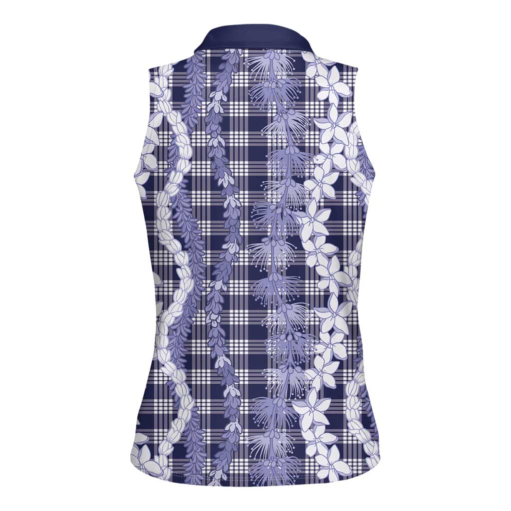 Hawaiian Ohia Lehua Lei Women Sleeveless Polo Shirt Plaid Palaka Uliuli hohonu Pattern LT9 - Polynesian Pride
