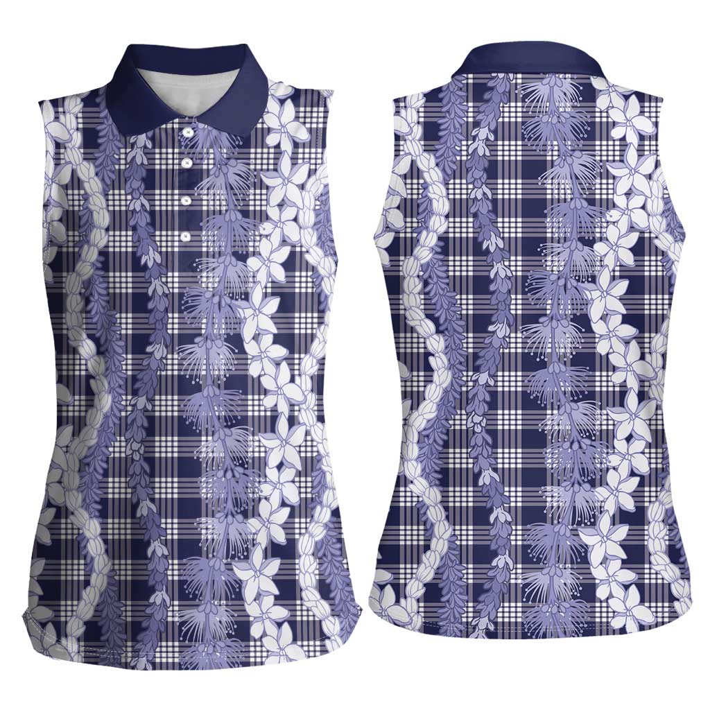 Hawaiian Ohia Lehua Lei Women Sleeveless Polo Shirt Plaid Palaka Uliuli hohonu Pattern LT9 - Polynesian Pride