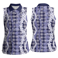 Hawaiian Ohia Lehua Lei Women Sleeveless Polo Shirt Plaid Palaka Uliuli hohonu Pattern LT9 - Polynesian Pride