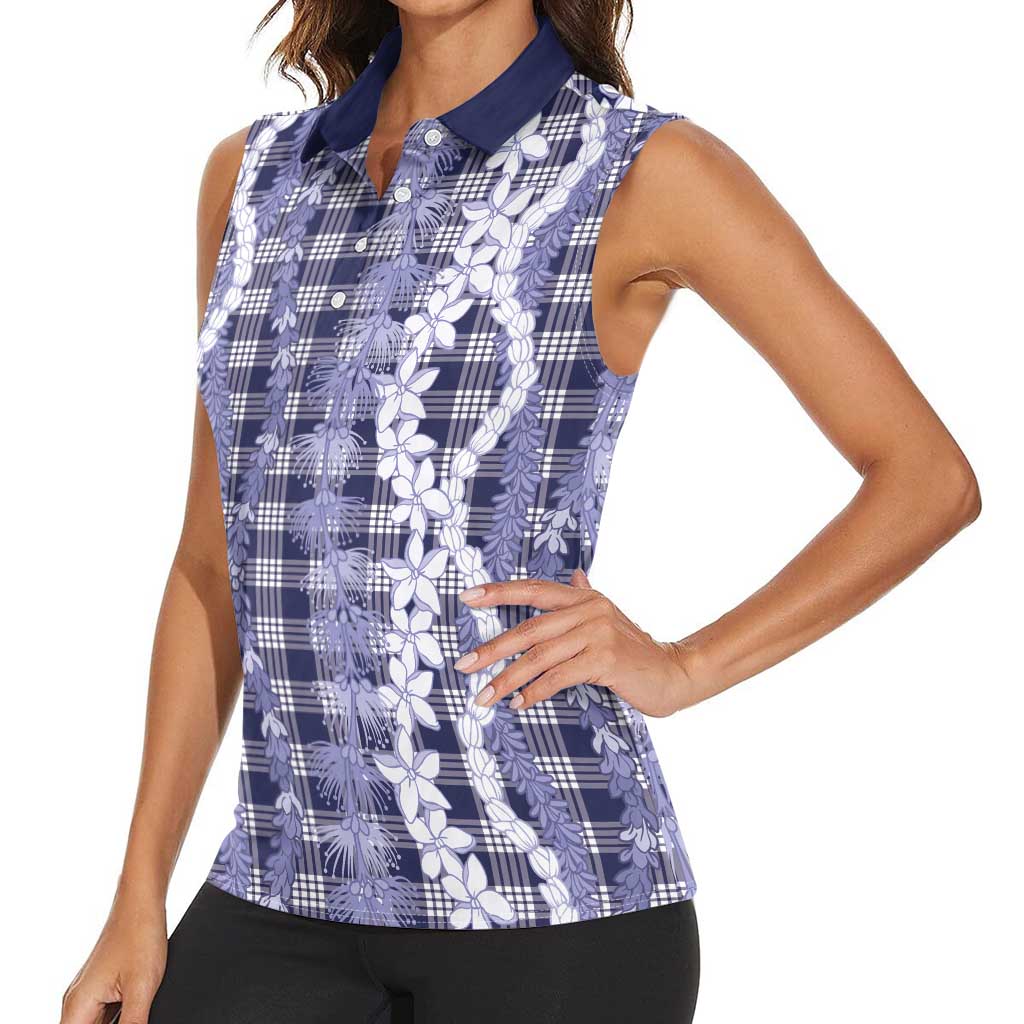 Hawaiian Ohia Lehua Lei Women Sleeveless Polo Shirt Plaid Palaka Uliuli hohonu Pattern LT9 - Polynesian Pride