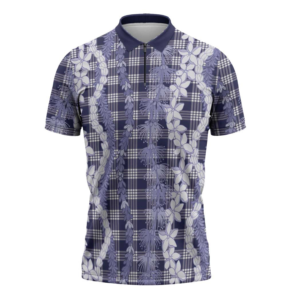 Hawaiian Ohia Lehua Lei Zipper Polo Shirt Plaid Palaka Uliuli hohonu Pattern - Polynesian Pride