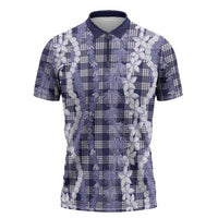 Hawaiian Ohia Lehua Lei Zipper Polo Shirt Plaid Palaka Uliuli hohonu Pattern - Polynesian Pride