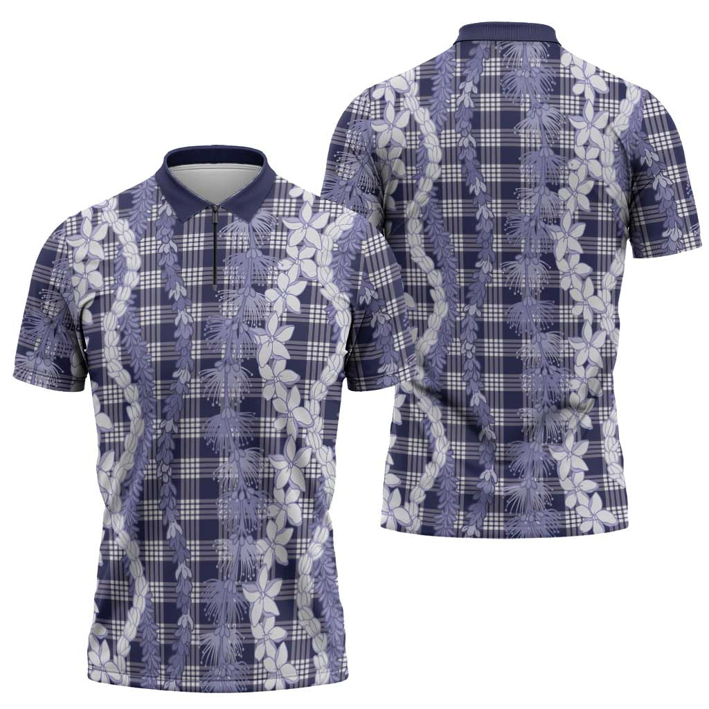 Hawaiian Ohia Lehua Lei Zipper Polo Shirt Plaid Palaka Uliuli hohonu Pattern - Polynesian Pride