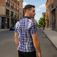 Hawaiian Ohia Lehua Lei Zipper Polo Shirt Plaid Palaka Uliuli hohonu Pattern - Polynesian Pride