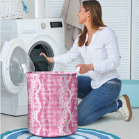 Hawaiian Ohia Lehua Lei Laundry Basket Plaid Palaka Akala Pattern - Polynesian Pride