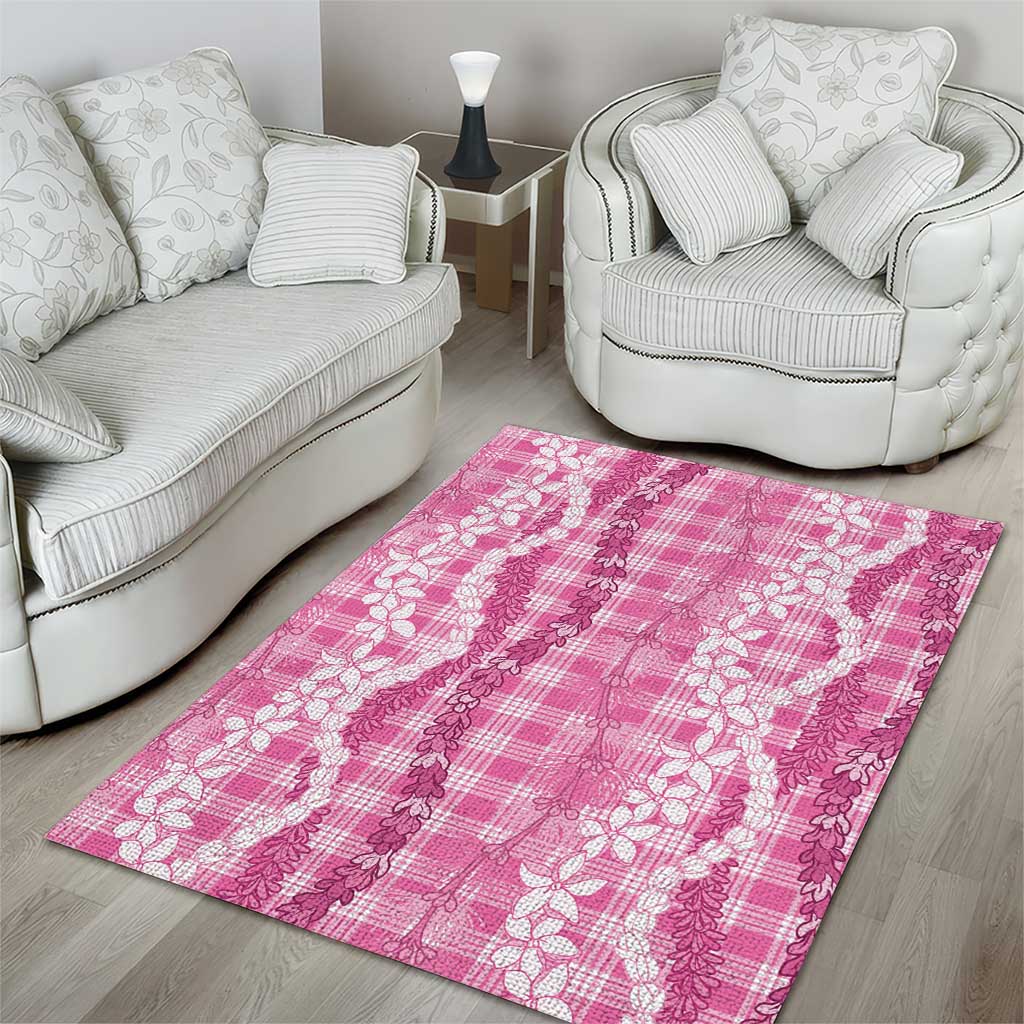 Hawaiian Ohia Lehua Lei Area Rug Plaid Palaka Akala Pattern - Polynesian Pride