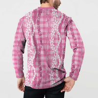 Hawaiian Ohia Lehua Lei Button Sweatshirt Plaid Palaka Akala Pattern - Polynesian Pride