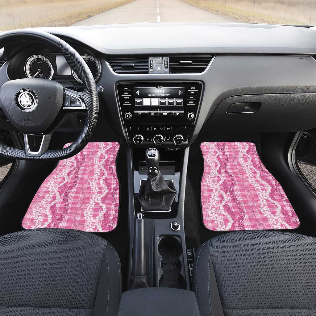Hawaiian Ohia Lehua Lei Car Mats Plaid Palaka Akala Pattern - Polynesian Pride