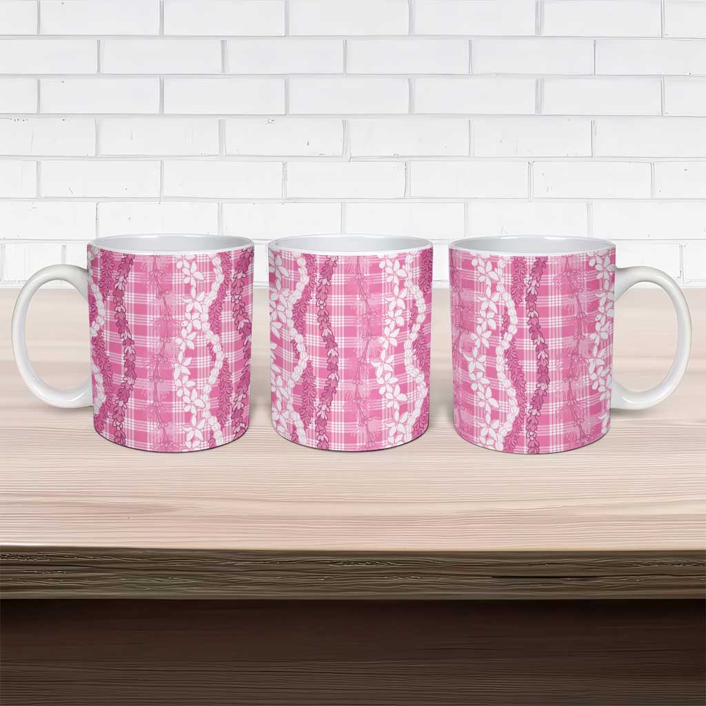 Hawaiian Ohia Lehua Lei Ceramic Mug Plaid Palaka Akala Pattern - Polynesian Pride