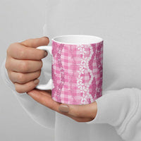 Hawaiian Ohia Lehua Lei Ceramic Mug Plaid Palaka Akala Pattern - Polynesian Pride