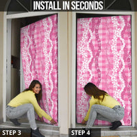 Hawaiian Ohia Lehua Lei Door Cover Plaid Palaka Akala Pattern - Polynesian Pride