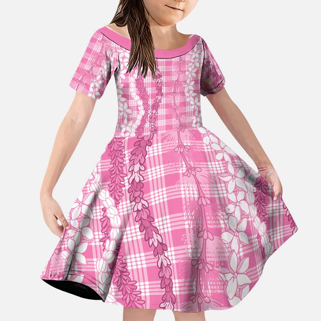 Hawaiian Ohia Lehua Lei Family Matching Long Sleeve Bodycon Dress and Hawaiian Shirt Plaid Palaka Akala Pattern LT9 Daughter's Dress Pink - Polynesian Pride