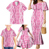 Hawaiian Ohia Lehua Lei Family Matching Mermaid Dress and Hawaiian Shirt Plaid Palaka Akala Pattern LT9 - Polynesian Pride