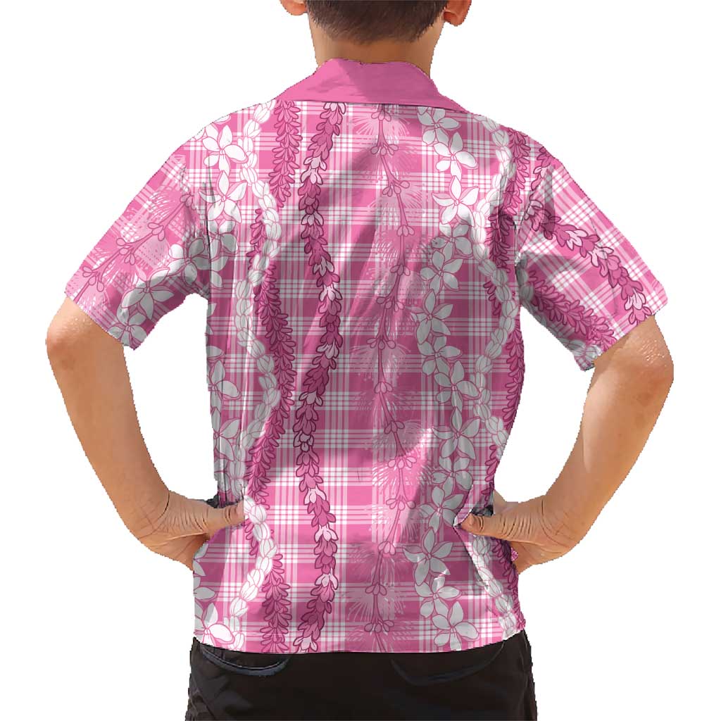 Hawaiian Ohia Lehua Lei Family Matching Off The Shoulder Long Sleeve Dress and Hawaiian Shirt Plaid Palaka Akala Pattern LT9 - Polynesian Pride