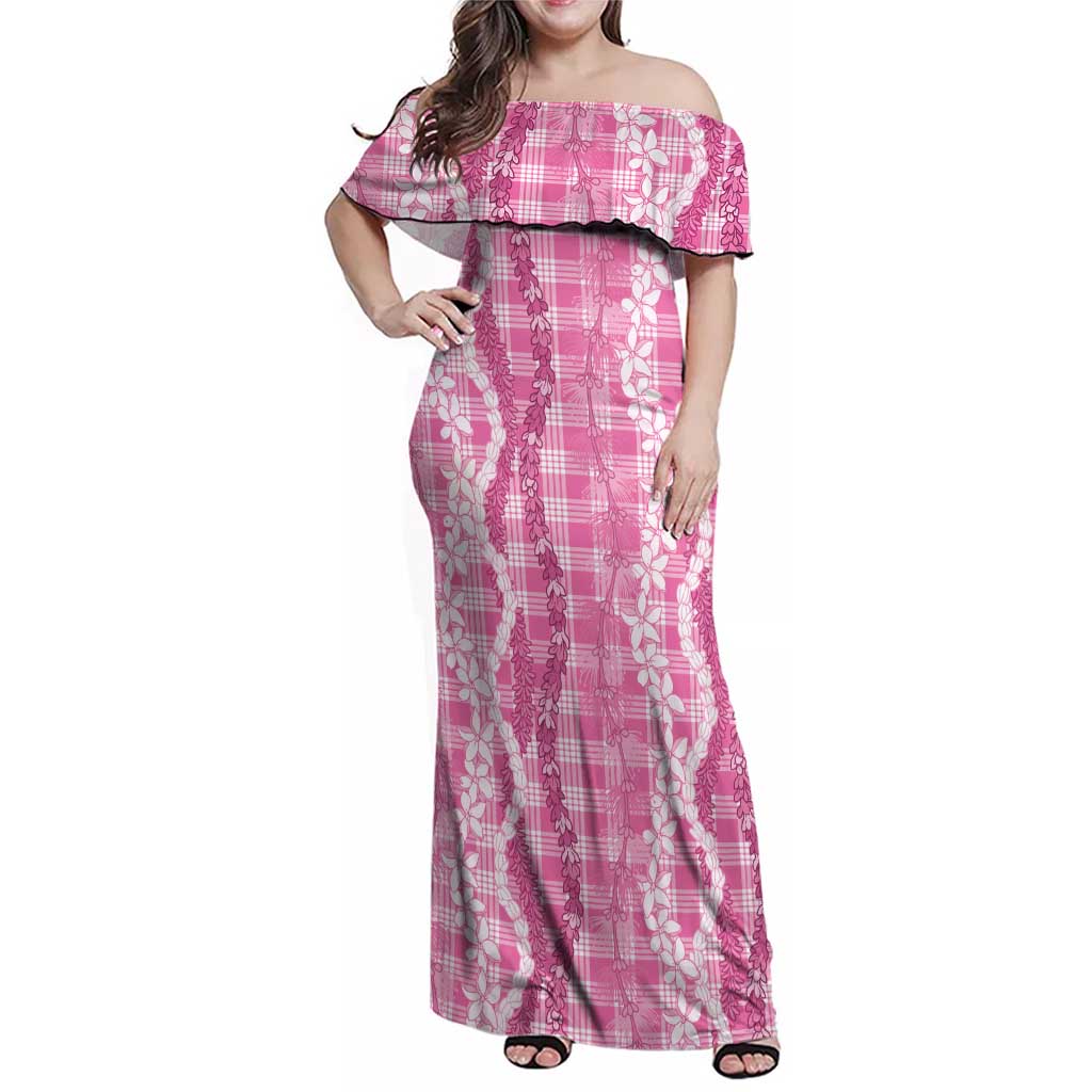 Hawaiian Ohia Lehua Lei Family Matching Off Shoulder Maxi Dress and Hawaiian Shirt Plaid Palaka Akala Pattern - Polynesian Pride