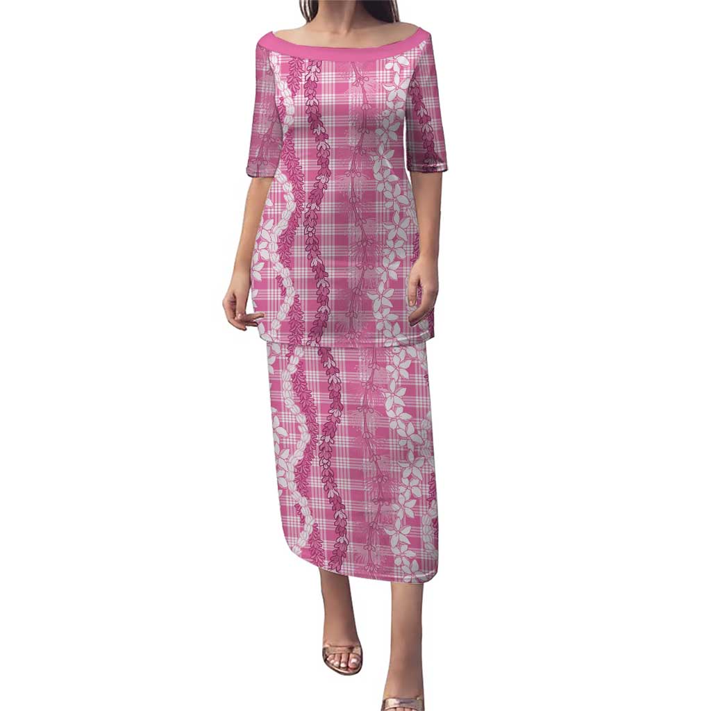 Hawaiian Ohia Lehua Lei Family Matching Puletasi and Hawaiian Shirt Plaid Palaka Akala Pattern - Polynesian Pride