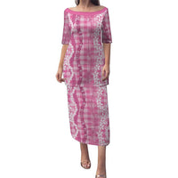 Hawaiian Ohia Lehua Lei Family Matching Puletasi and Hawaiian Shirt Plaid Palaka Akala Pattern - Polynesian Pride