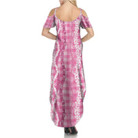 Hawaiian Ohia Lehua Lei Family Matching Summer Maxi Dress and Hawaiian Shirt Plaid Palaka Akala Pattern - Polynesian Pride
