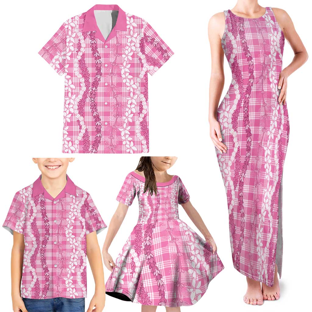 Hawaiian Ohia Lehua Lei Family Matching Tank Maxi Dress and Hawaiian Shirt Plaid Palaka Akala Pattern LT9 - Polynesian Pride