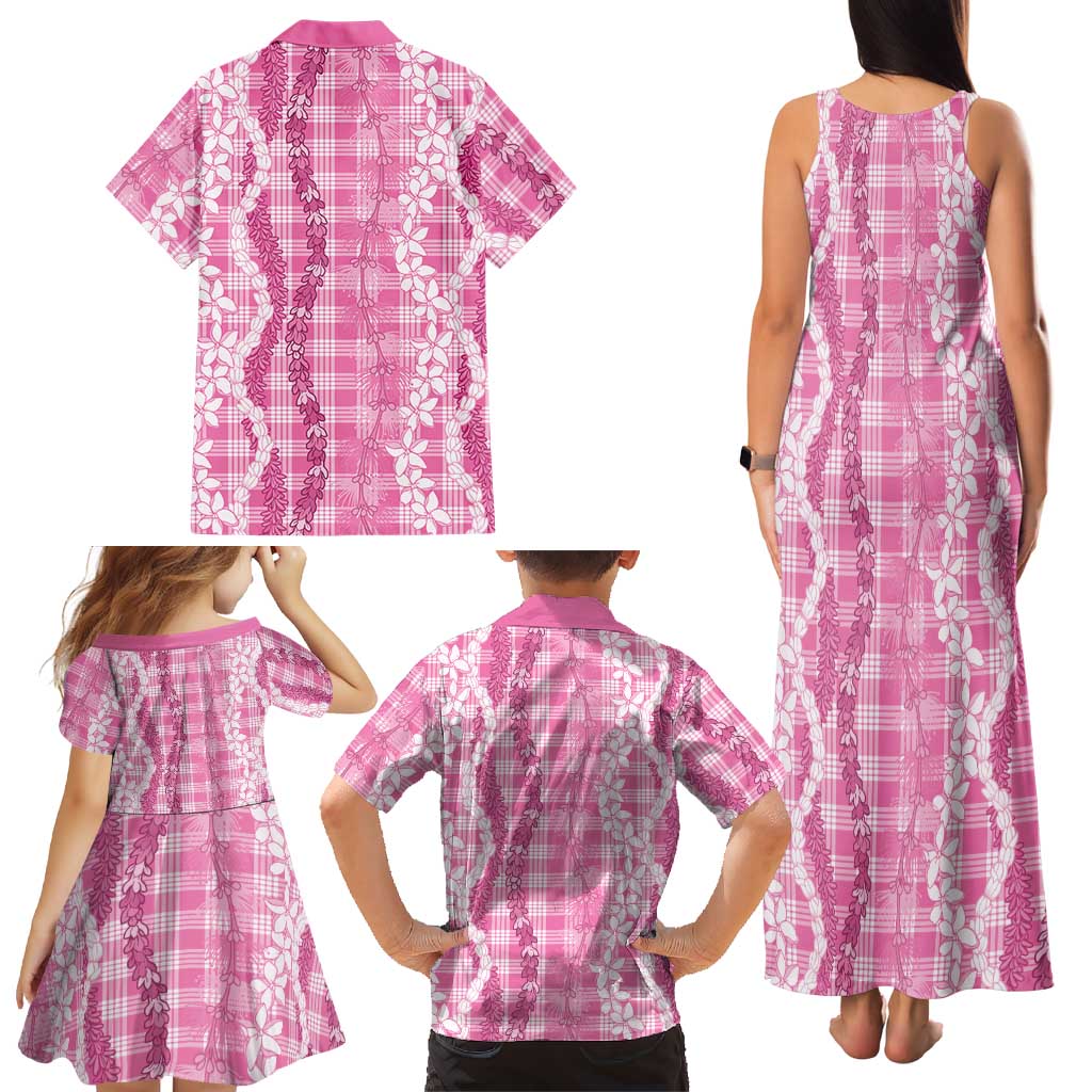 Hawaiian Ohia Lehua Lei Family Matching Tank Maxi Dress and Hawaiian Shirt Plaid Palaka Akala Pattern LT9 - Polynesian Pride