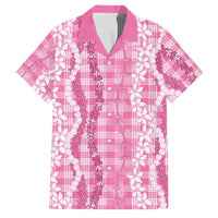 Hawaiian Ohia Lehua Lei Family Matching Tank Maxi Dress and Hawaiian Shirt Plaid Palaka Akala Pattern LT9 Dad's Shirt - Short Sleeve Pink - Polynesian Pride