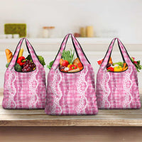 Hawaiian Ohia Lehua Lei Grocery Bag Plaid Palaka Akala Pattern - Polynesian Pride