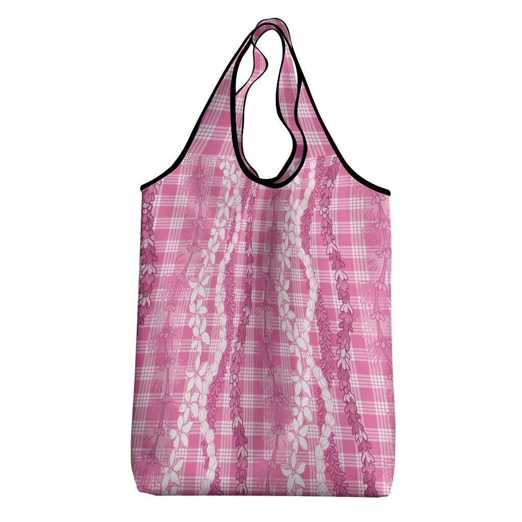 Hawaiian Ohia Lehua Lei Grocery Bag Plaid Palaka Akala Pattern - Polynesian Pride