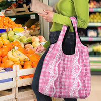 Hawaiian Ohia Lehua Lei Grocery Bag Plaid Palaka Akala Pattern - Polynesian Pride