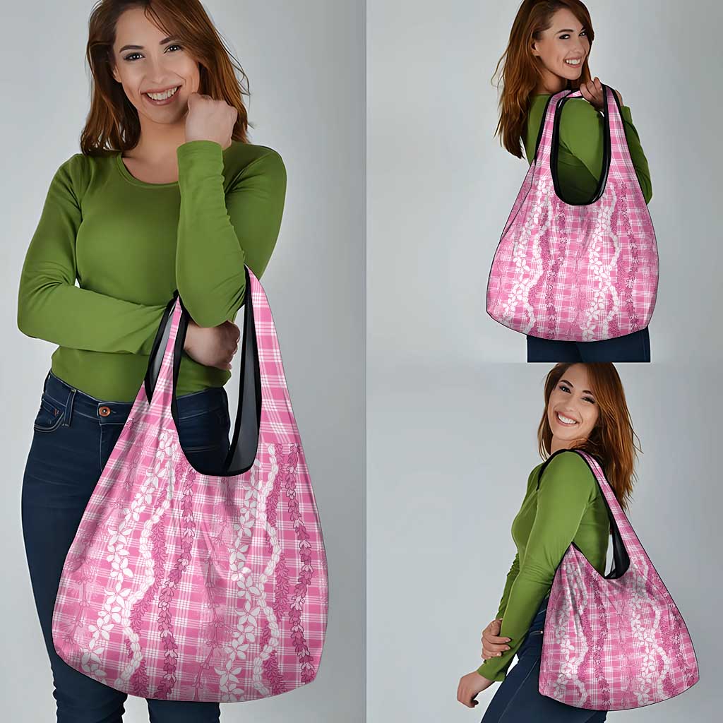 Hawaiian Ohia Lehua Lei Grocery Bag Plaid Palaka Akala Pattern - Polynesian Pride