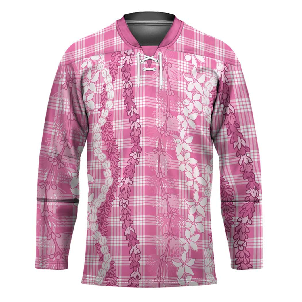 Hawaiian Ohia Lehua Lei Hockey Jersey Plaid Palaka Akala Pattern - Polynesian Pride