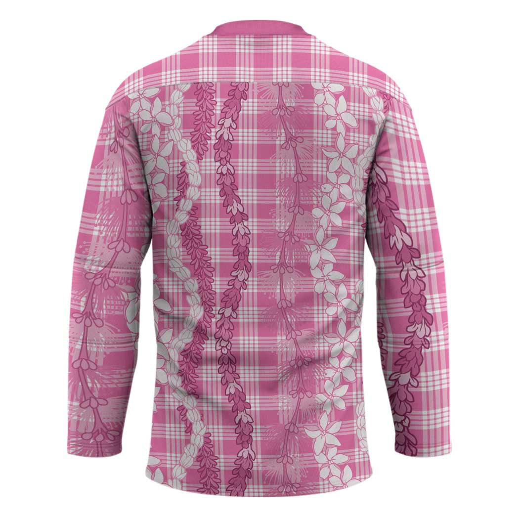 Hawaiian Ohia Lehua Lei Hockey Jersey Plaid Palaka Akala Pattern - Polynesian Pride