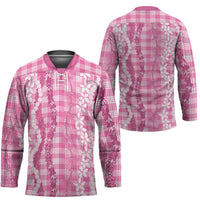 Hawaiian Ohia Lehua Lei Hockey Jersey Plaid Palaka Akala Pattern - Polynesian Pride
