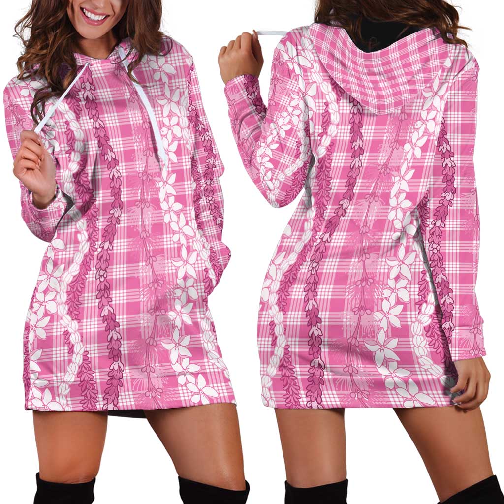 Hawaiian Ohia Lehua Lei Hoodie Dress Plaid Palaka Akala Pattern - Polynesian Pride