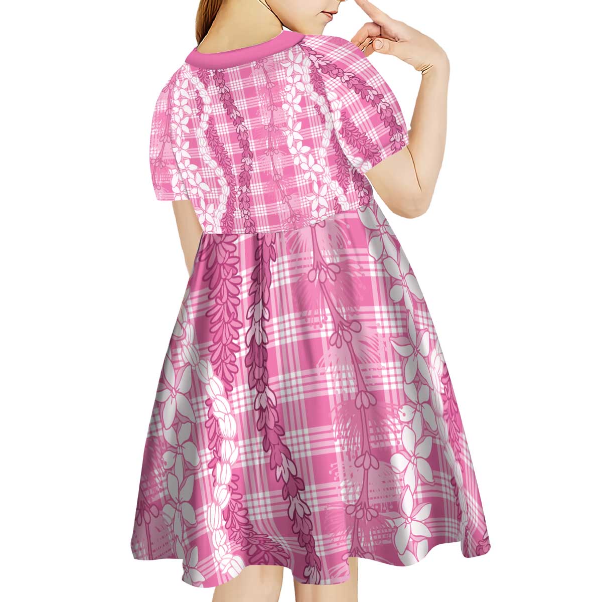 Hawaiian Ohia Lehua Lei Kid Short Sleeve Dress Plaid Palaka Akala Pattern LT9 - Polynesian Pride
