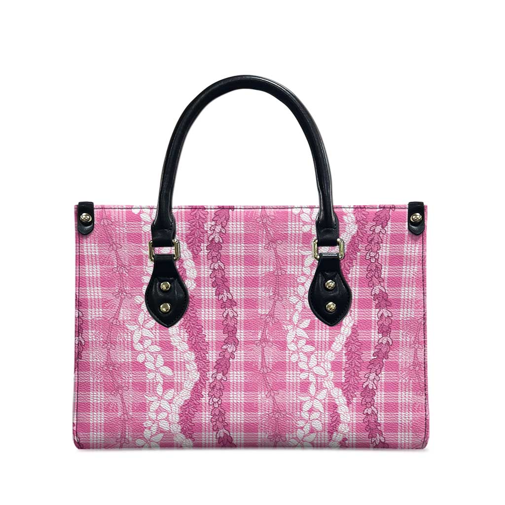 Hawaiian Ohia Lehua Lei Leather Bag Plaid Palaka Akala Pattern - Polynesian Pride