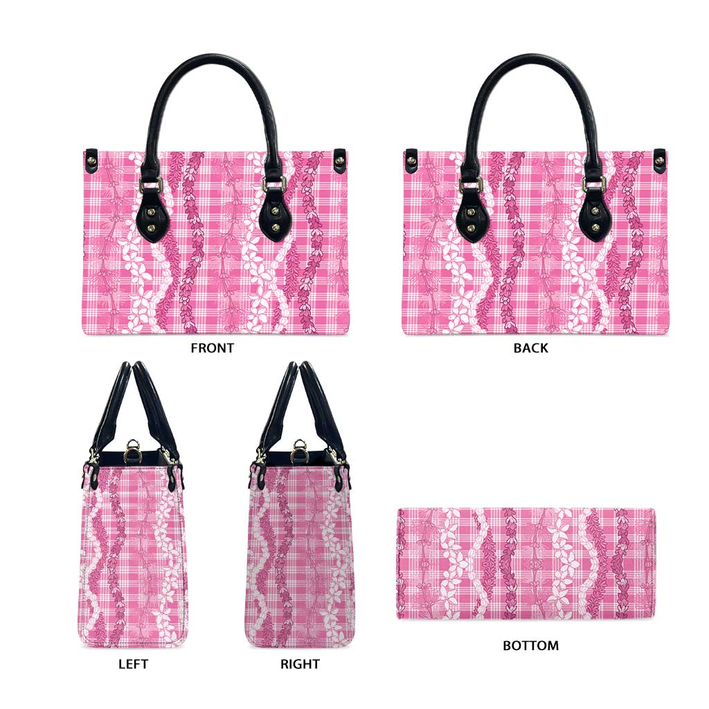 Hawaiian Ohia Lehua Lei Leather Bag Plaid Palaka Akala Pattern - Polynesian Pride