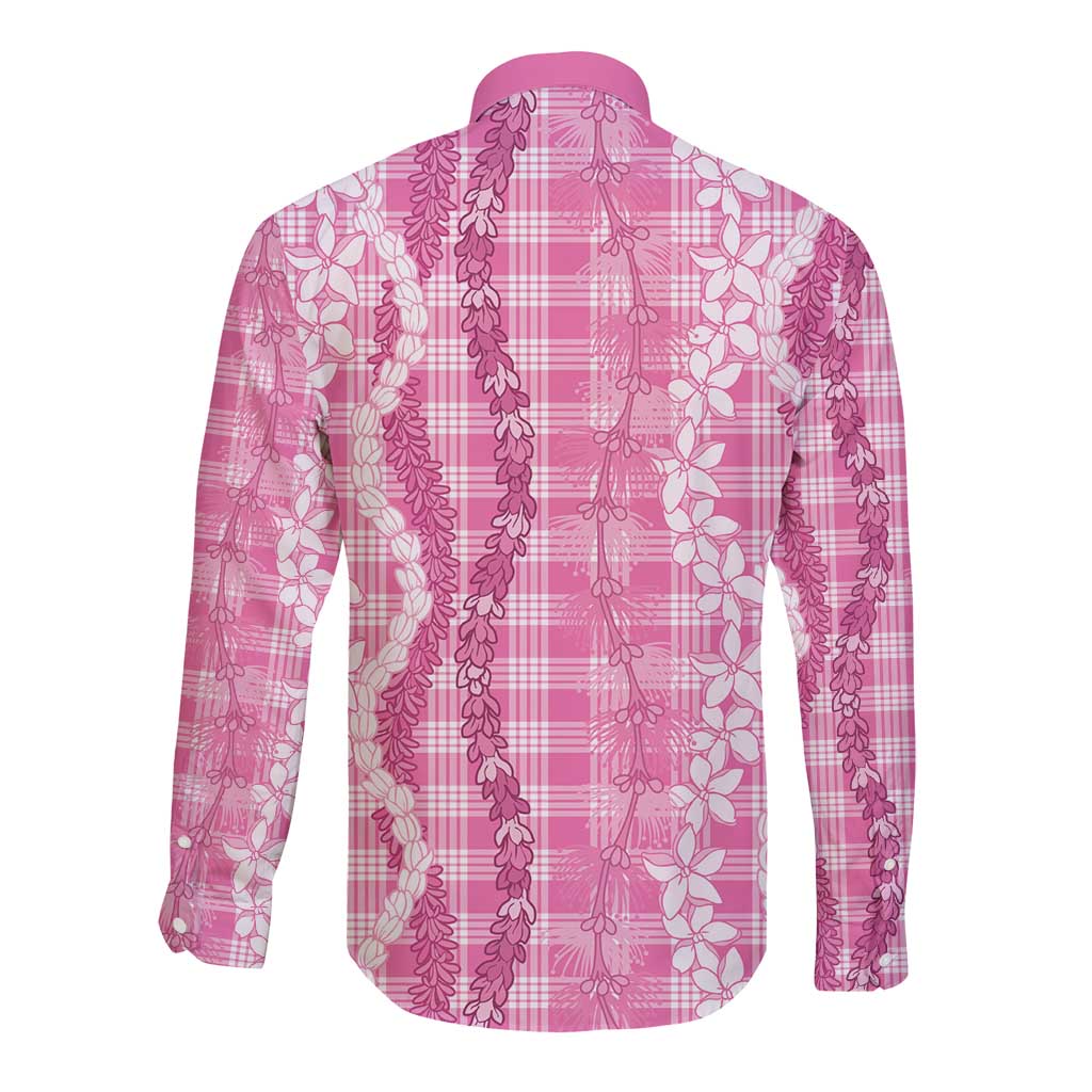 Hawaiian Ohia Lehua Lei Long Sleeve Button Shirt Plaid Palaka Akala Pattern - Polynesian Pride