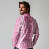 Hawaiian Ohia Lehua Lei Long Sleeve Polo Shirt Plaid Palaka Akala Pattern - Polynesian Pride