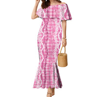 Hawaiian Ohia Lehua Lei Mermaid Dress Plaid Palaka Akala Pattern - Polynesian Pride