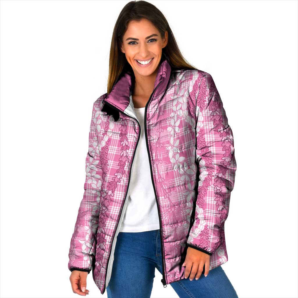Hawaiian Ohia Lehua Lei Padded Jacket Plaid Palaka Akala Pattern - Polynesian Pride