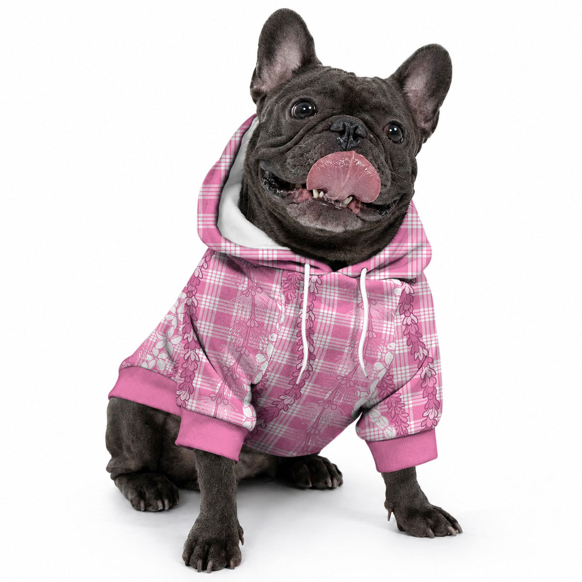 Hawaiian Ohia Lehua Lei Pet Hoodie Plaid Palaka Akala Pattern LT9 - Polynesian Pride