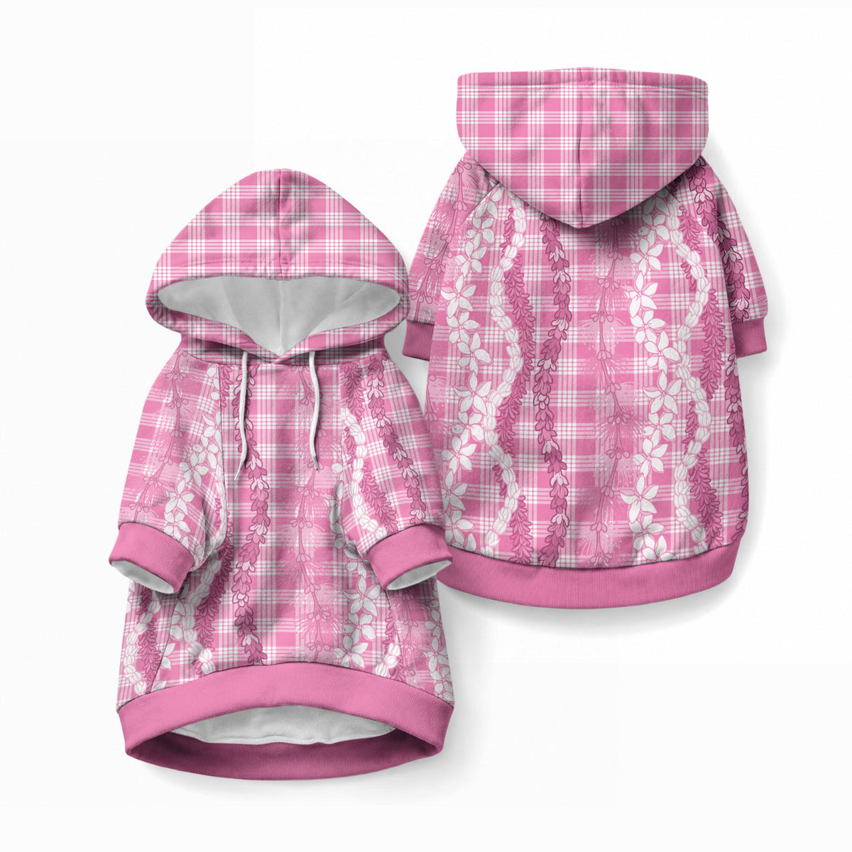 Hawaiian Ohia Lehua Lei Pet Hoodie Plaid Palaka Akala Pattern LT9 Pullover Pink - Polynesian Pride