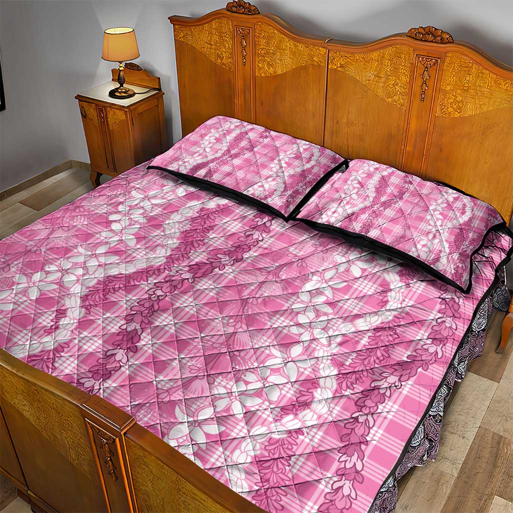 Hawaiian Ohia Lehua Lei Quilt Bed Set Plaid Palaka Akala Pattern - Polynesian Pride