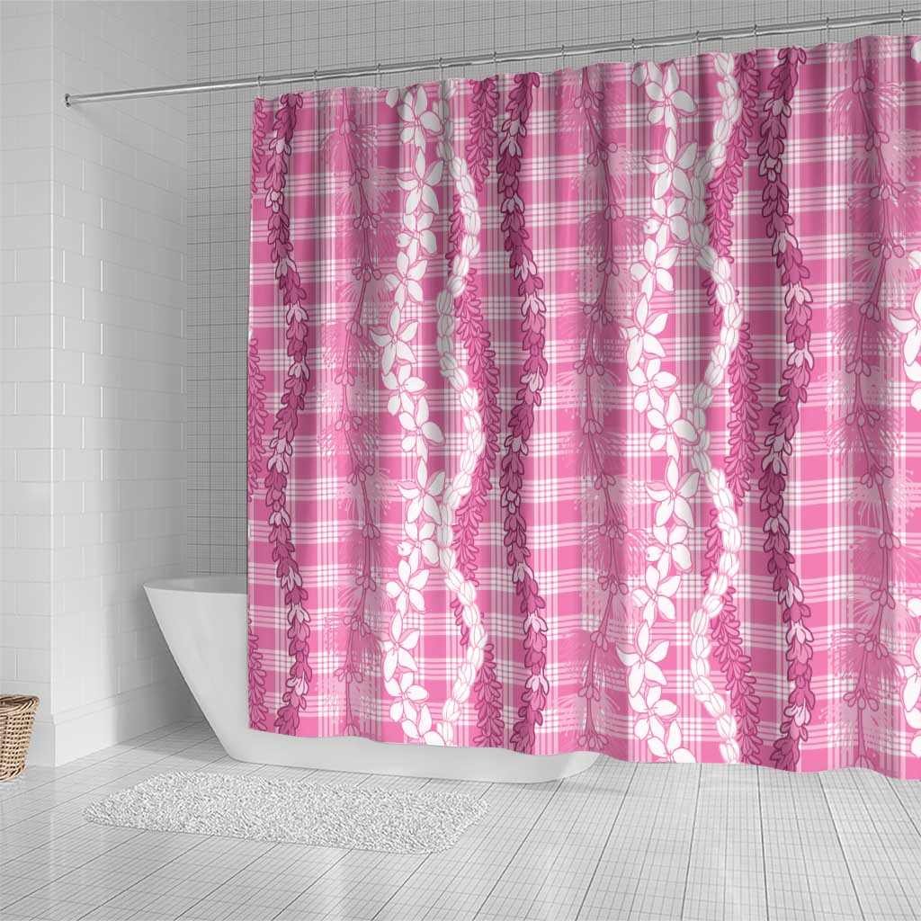 Hawaiian Ohia Lehua Lei Shower Curtain Plaid Palaka Akala Pattern - Polynesian Pride