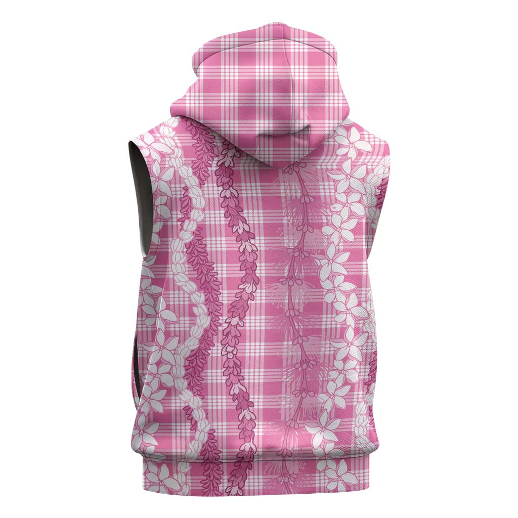 Hawaiian Ohia Lehua Lei Sleeveless Hoodie Plaid Palaka Akala Pattern - Polynesian Pride