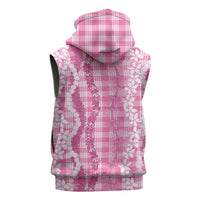 Hawaiian Ohia Lehua Lei Sleeveless Hoodie Plaid Palaka Akala Pattern - Polynesian Pride