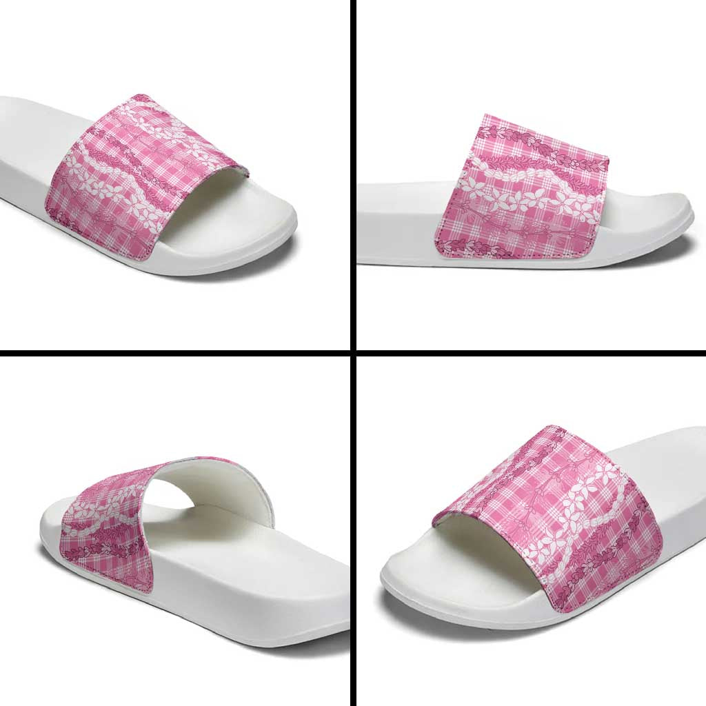Hawaiian Ohia Lehua Lei Slide Sandals Plaid Palaka Akala Pattern - Polynesian Pride