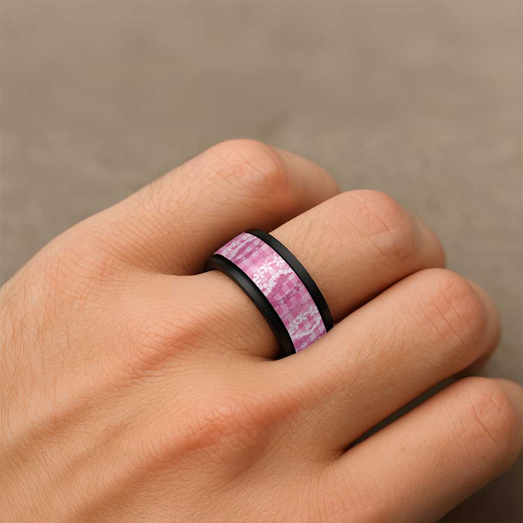 Hawaiian Ohia Lehua Lei Spinner Ring Plaid Palaka Akala Pattern - Polynesian Pride