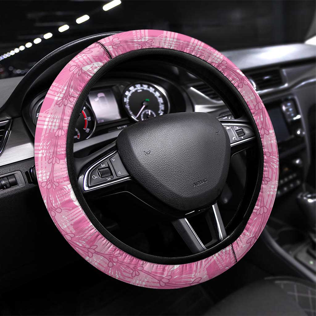 Hawaiian Ohia Lehua Lei Steering Wheel Cover Plaid Palaka Akala Pattern - Polynesian Pride