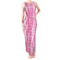 Hawaiian Ohia Lehua Lei Tank Maxi Dress Plaid Palaka Akala Pattern - Polynesian Pride